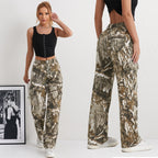 Women's Camouflage Cargo Pants with Side Pockets and Elastic Waistband