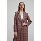 Women's Elegant Plaid Coat with Double-Breasted Button Closure and Casual Fit
