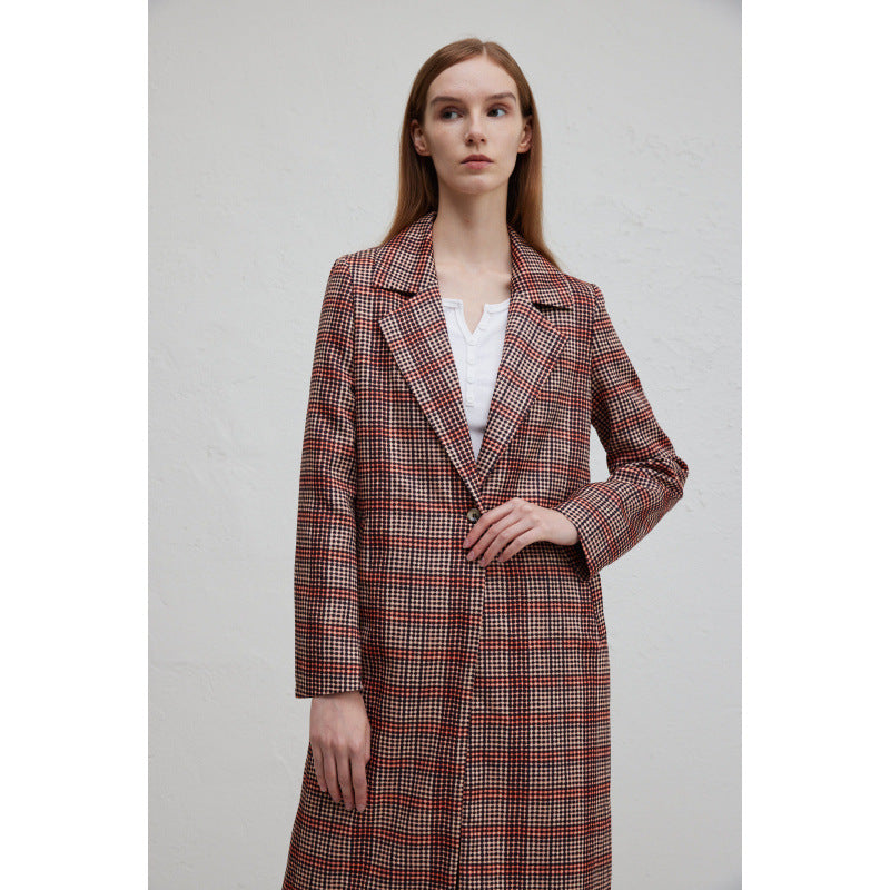Women's Elegant Plaid Coat with Double-Breasted Button Closure and Casual Fit
