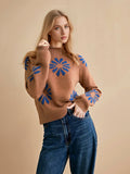 Women's Colorful Knit Sweater with Floral Pattern