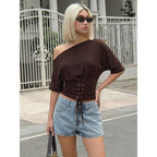 Women's Asymmetrical Top with Sophisticated Lace-Up Design