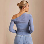 Women's Asymmetrical Long-Sleeve Bodysuit with Ruching