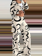 Women's Casual Set with Creative Print and Comfortable Pants