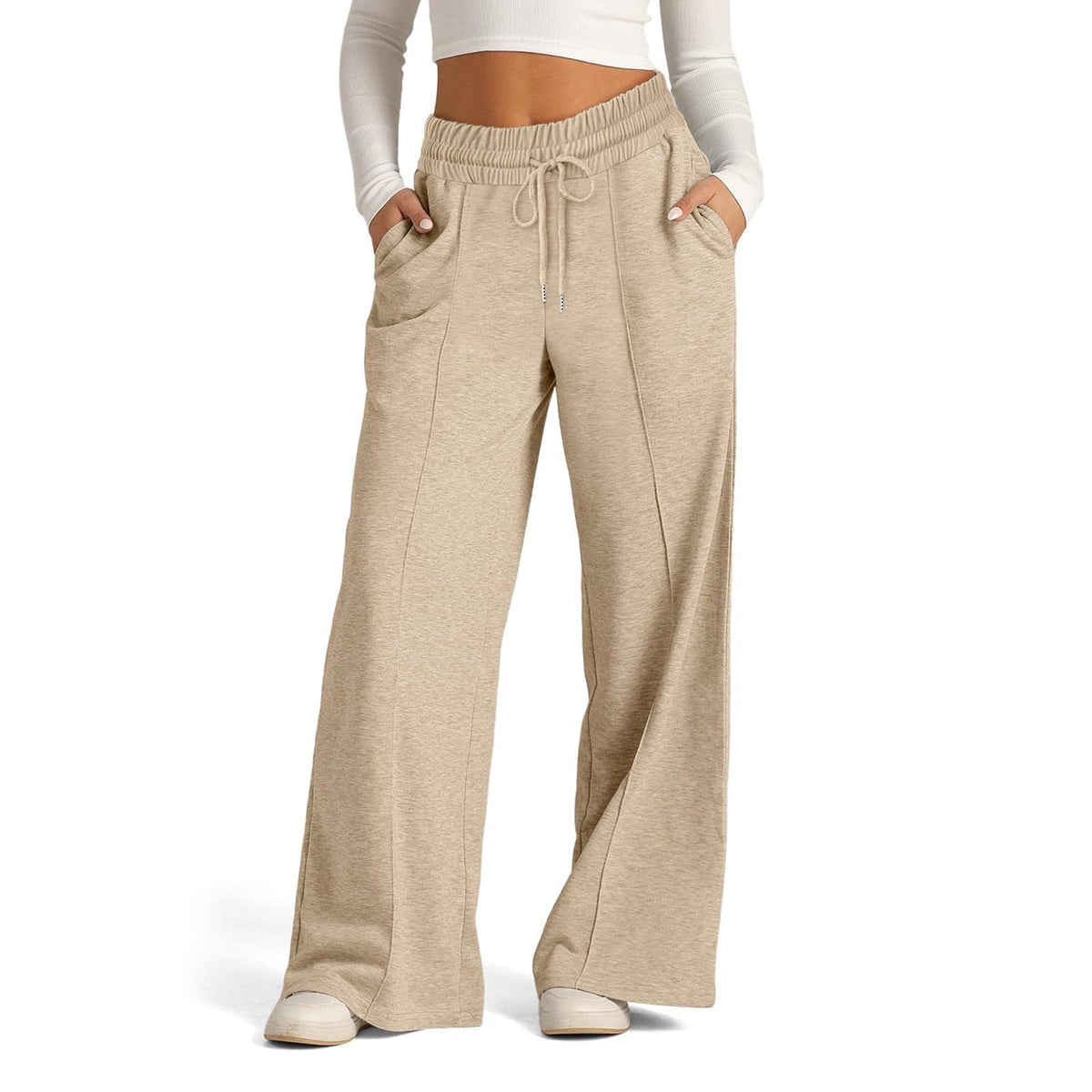 Women's Comfortable Wide-Leg Casual Pants with Elastic Waist and Pockets