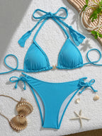 Women's Swimsuit Set with Fringe Details and Adjustable Straps
