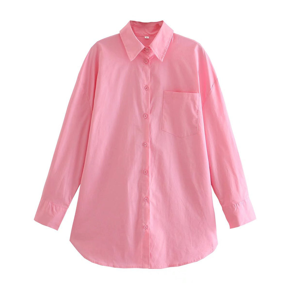 Women's Long-Sleeve Blouse with Elegant Cut and Cotton Fabric
