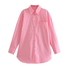Women's Long-Sleeve Blouse with Elegant Cut and Cotton Fabric