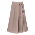 Women's Asymmetrical Wrap Midi Skirt with Pleated Detail