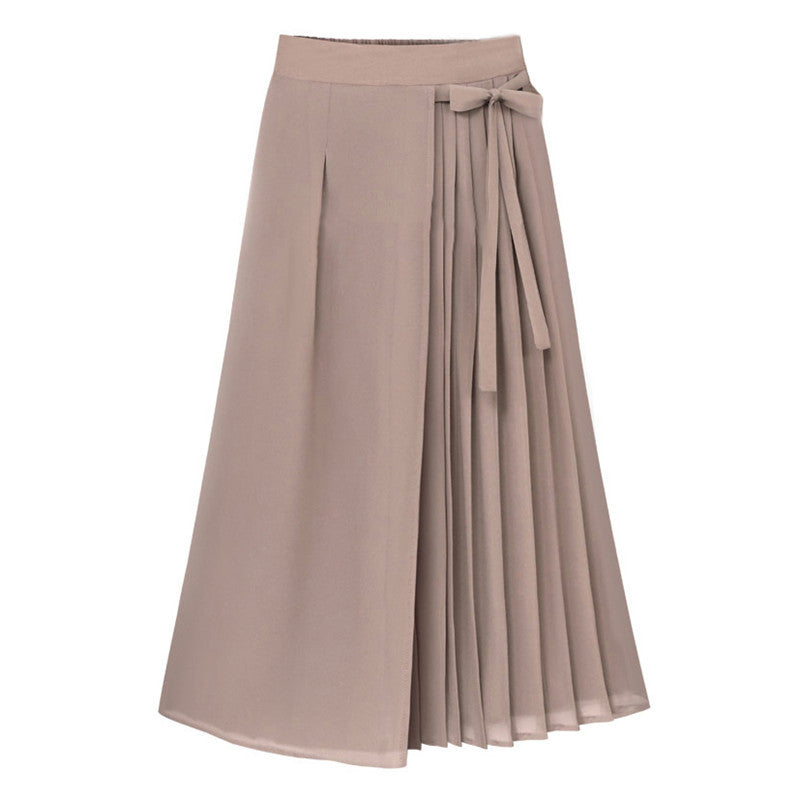 Women's Asymmetrical Wrap Midi Skirt with Pleated Detail