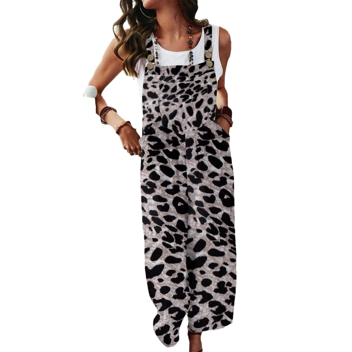 Women's Casual Animal Print Jumpsuit with Pockets