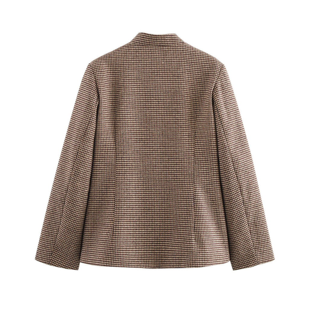 Women's Elegant Plaid Jacket with Button Placket and Pockets