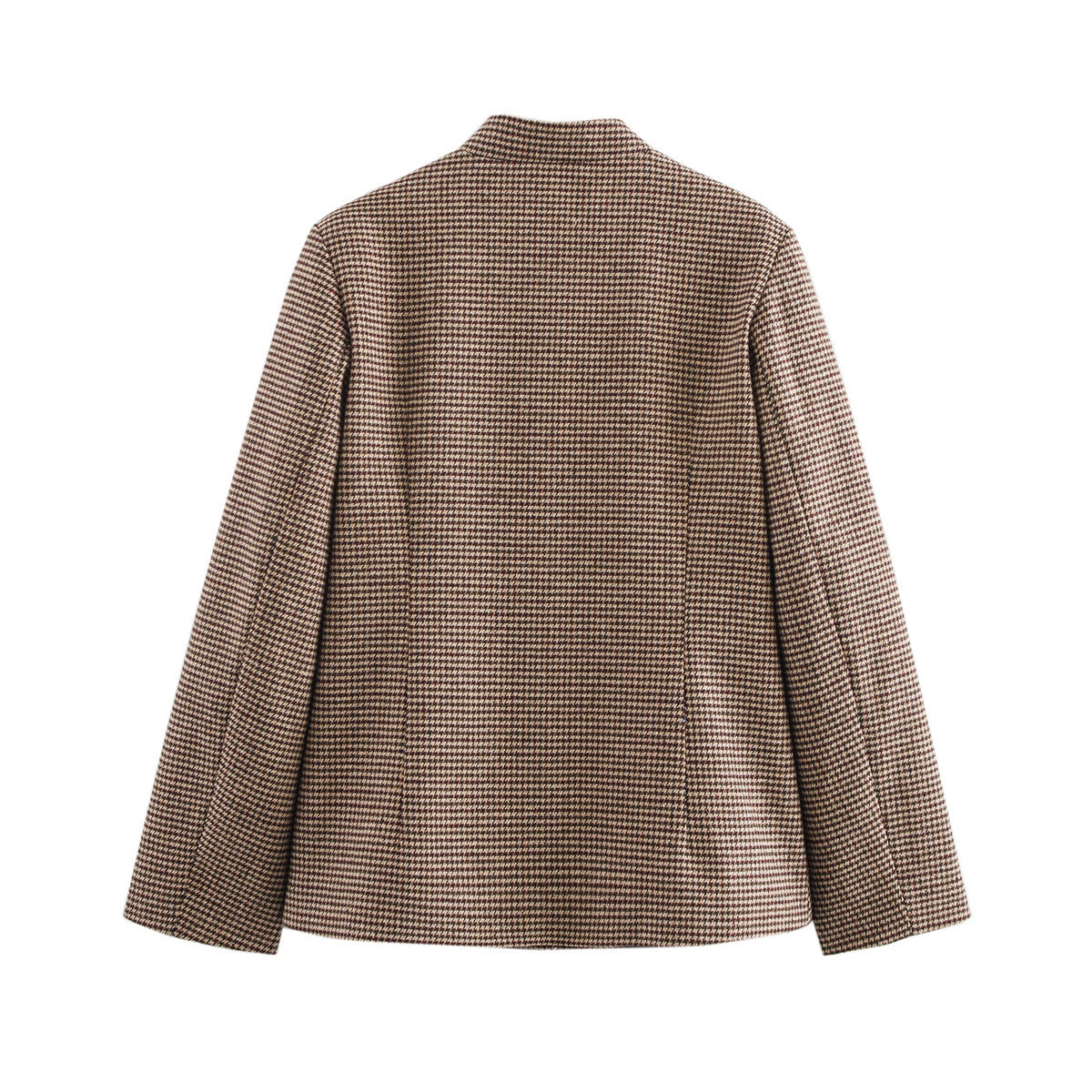 Women's Elegant Plaid Jacket with Button Placket and Pockets