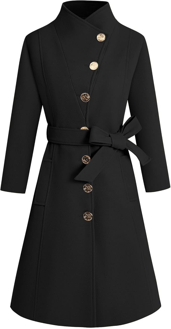 Women's Elegant Wrap Coat with Unique Collar and Belt