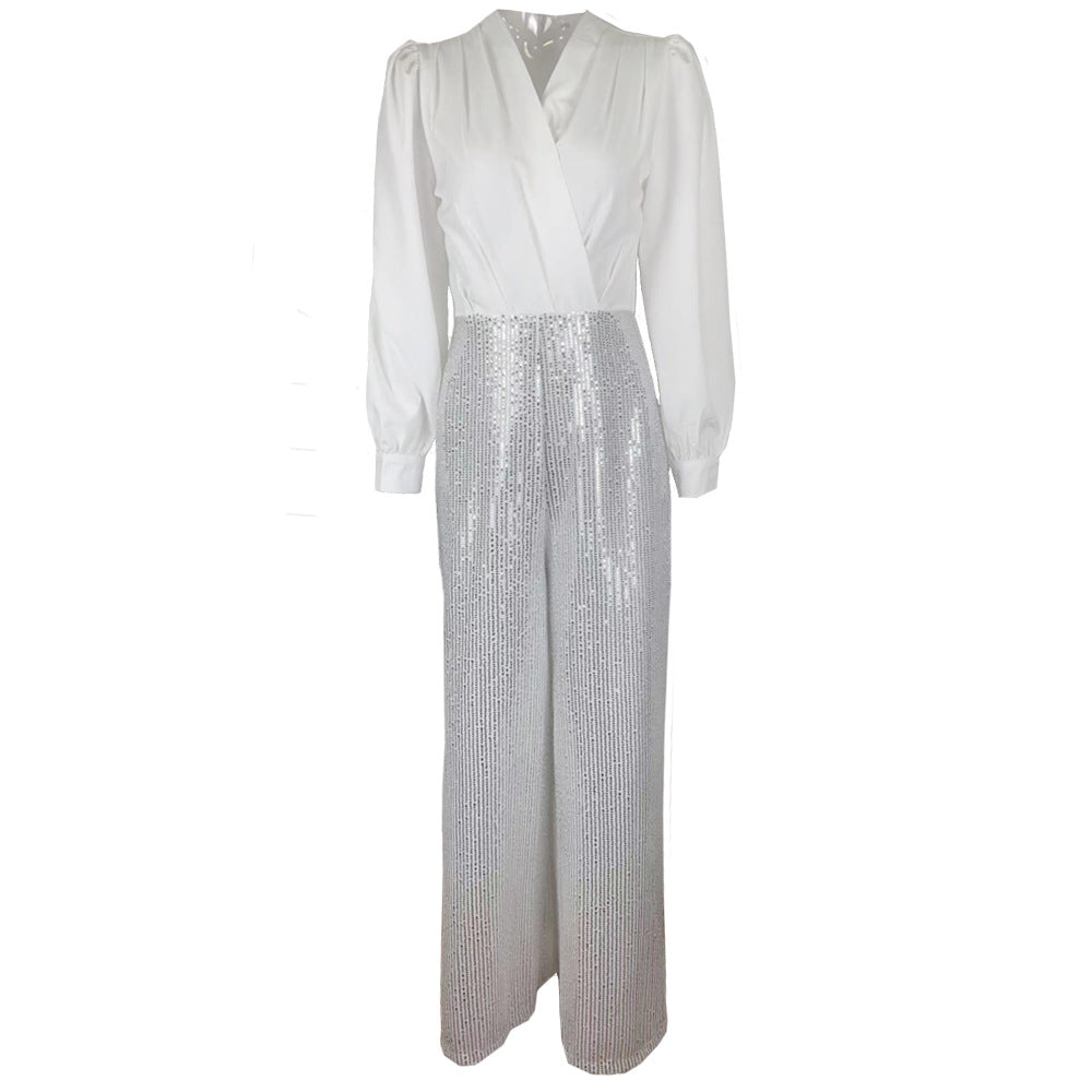 Women's Elegant Sequin Jumpsuit with Long Cut