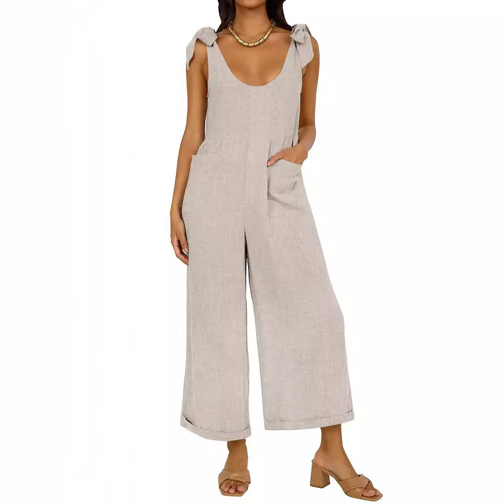 Women's Casual Jumpsuit with Adjustable Straps and Wide Leg