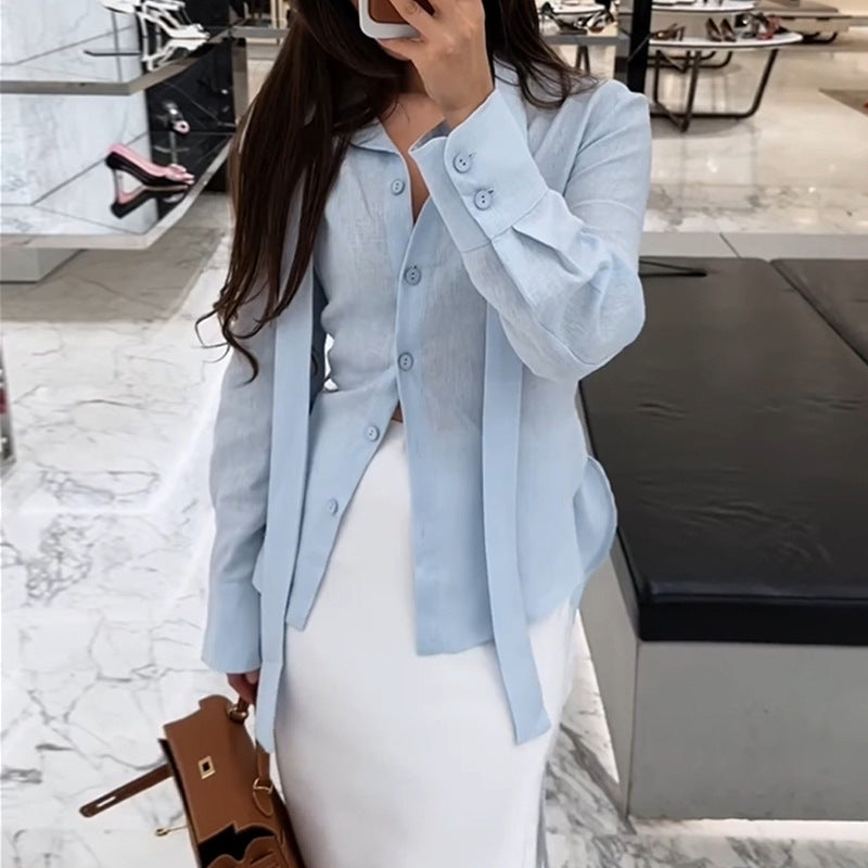 Casual Shirt Blouse Set with Tie Straps