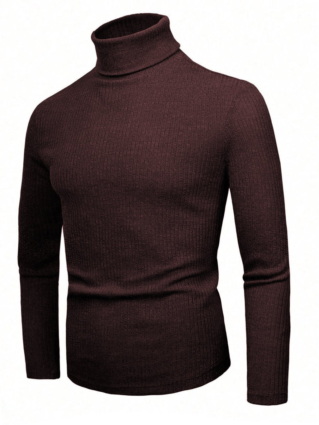 Elegant Knit Sweater with High Collar and Fine Ribbed Texture