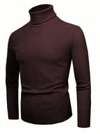 Elegant Knit Sweater with High Collar and Fine Ribbed Texture