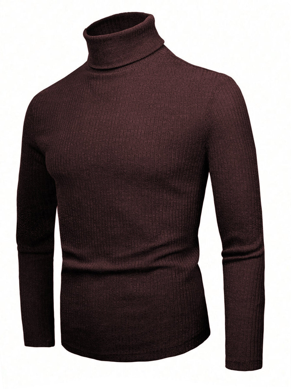 Elegant Knit Sweater with High Collar and Fine Ribbed Texture