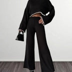 Elegant Knit Suit with Wide-Leg Trousers