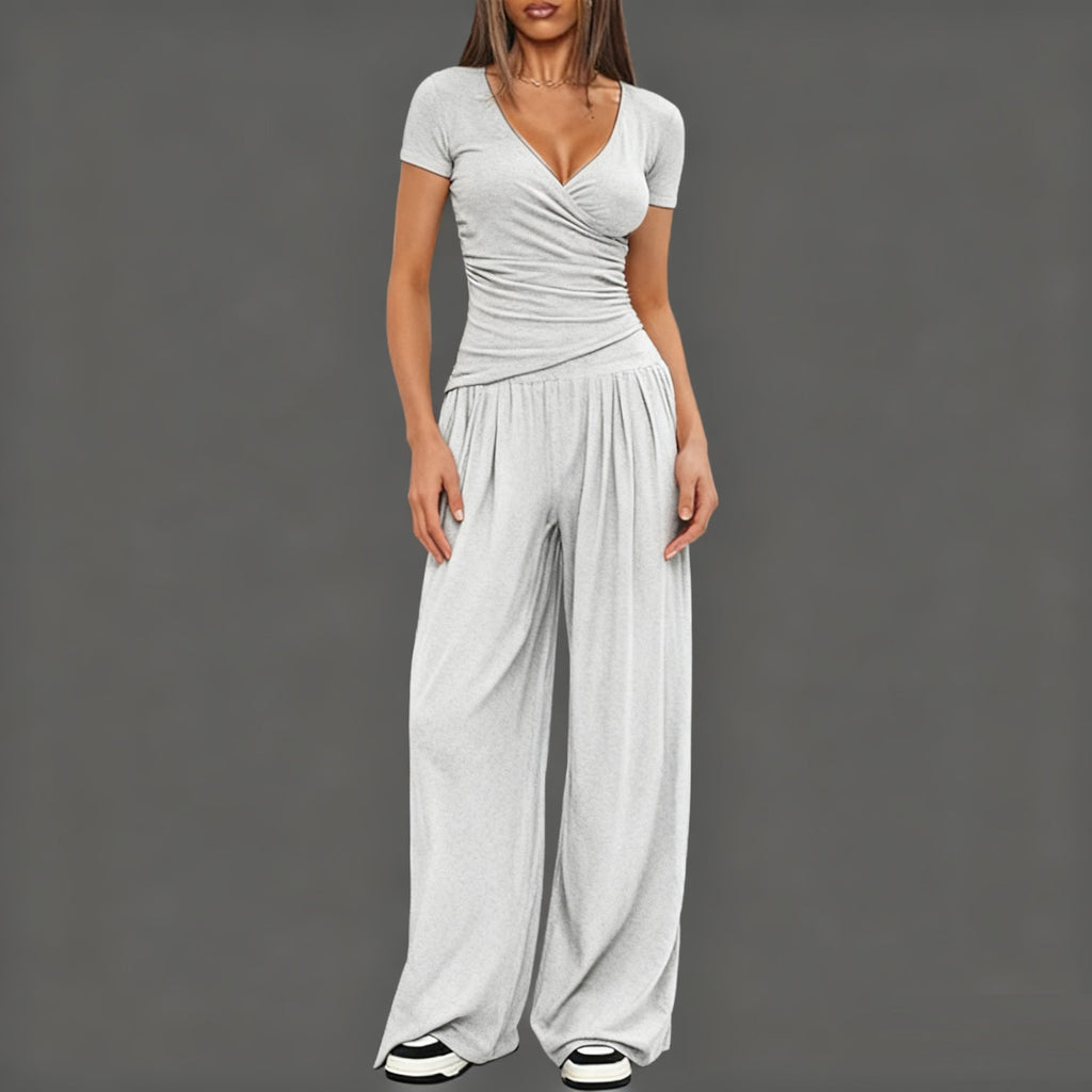 Women's Elegant Wrap Jumpsuit with Wide Leg and Fashionable Details