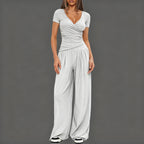 Women's Elegant Wrap Jumpsuit with Wide Leg and Fashionable Details