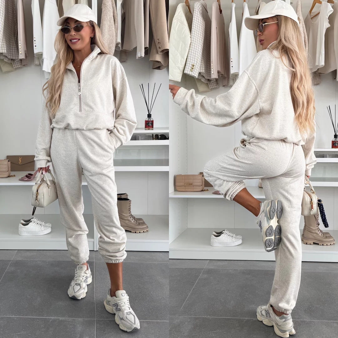 Women's Cozy Leisure Jogging Suit with Half Zipper