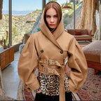 Women's Designer Jacket with Cross-Over Closure and Statement Sleeves