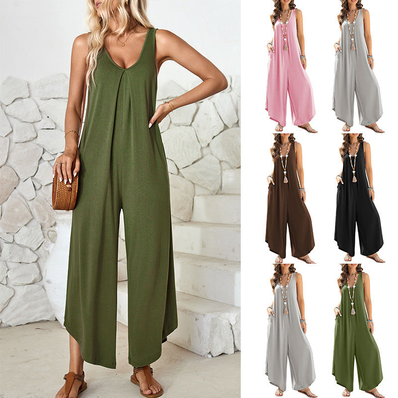 Women's Airy Wide-Leg Jumpsuit with Pockets