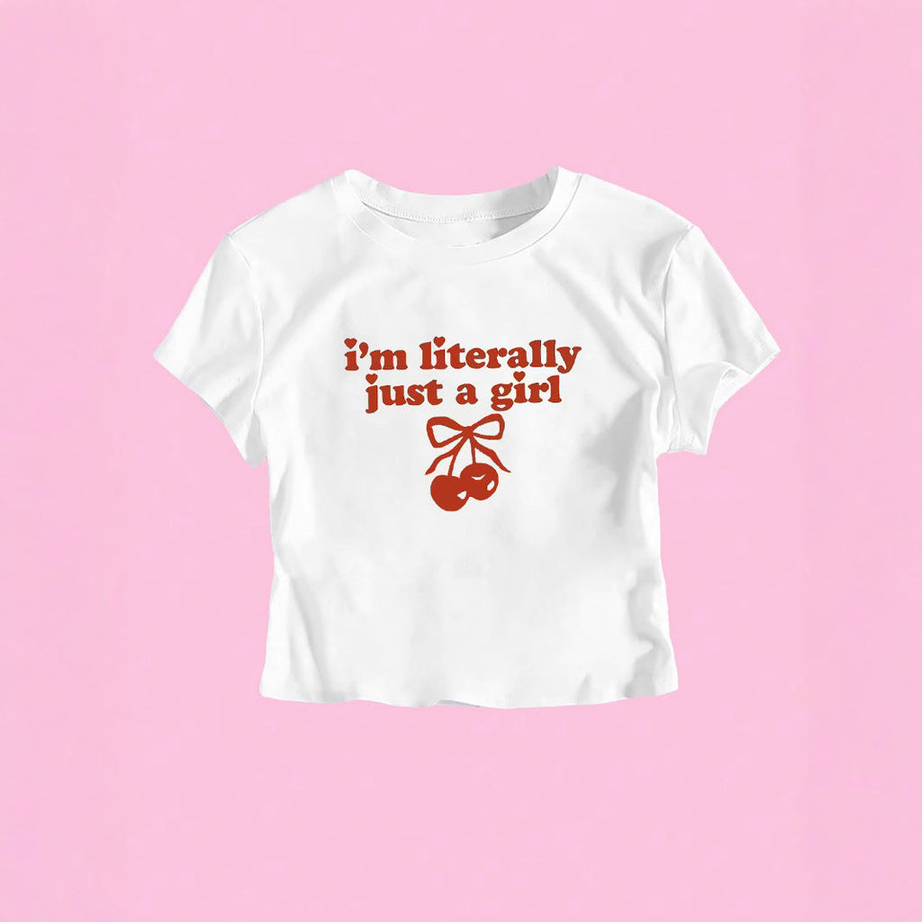Women's Artistic Cherry Print Crop T-Shirt