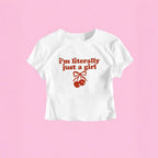 Women's Artistic Cherry Print Crop T-Shirt