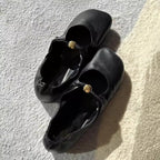 Women's Ballet Flats with Decorative Chain Accent and Button Detail