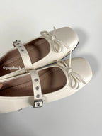 Women's Ballet Flats with Bow Accent and Adjustable Strap
