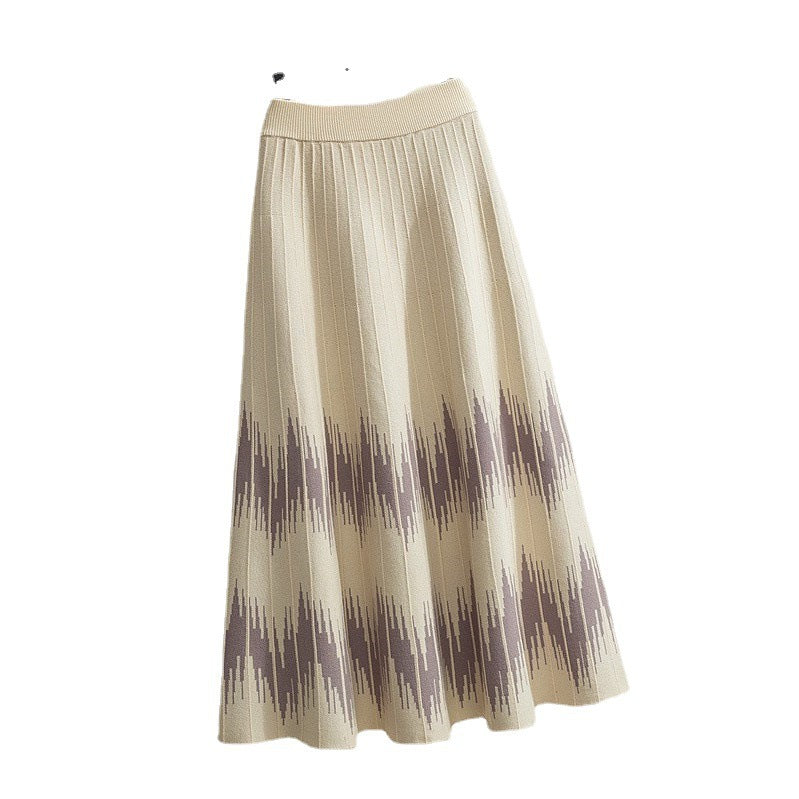 Women's Maxi Skirt with Wave Pattern and Elastic Waistband