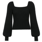 Women's Cropped Sweater with Voluminous Sleeves and Ribbed Texture