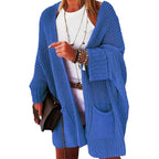 Women's Oversized Chunky Knit Cardigan with Wide Shawl Collar and Patch Pockets