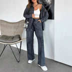 Women's Casual Blouse and Pants Set in Soft Material with Special Textures