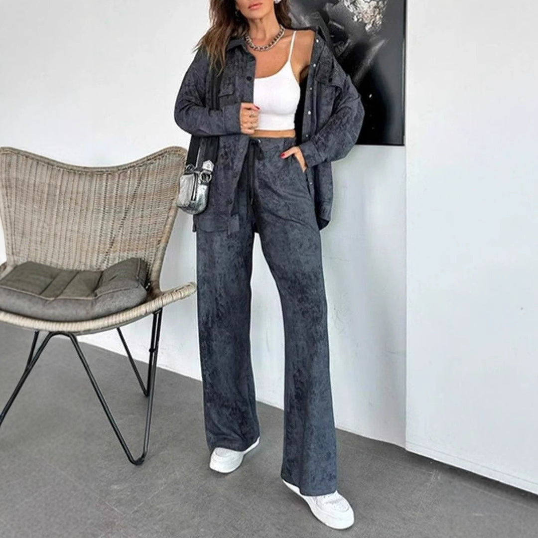Women's Casual Blouse and Pants Set in Soft Material with Special Textures