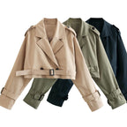 Women's Cropped Trench Jacket with Double Button Details