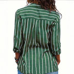 Casual Women's Shirt Blouse with Vertical Stripes and Chest Pocket