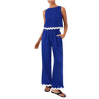 Women's Elegant Lounge Set with Wide Cut and Decorative Wave Edges
