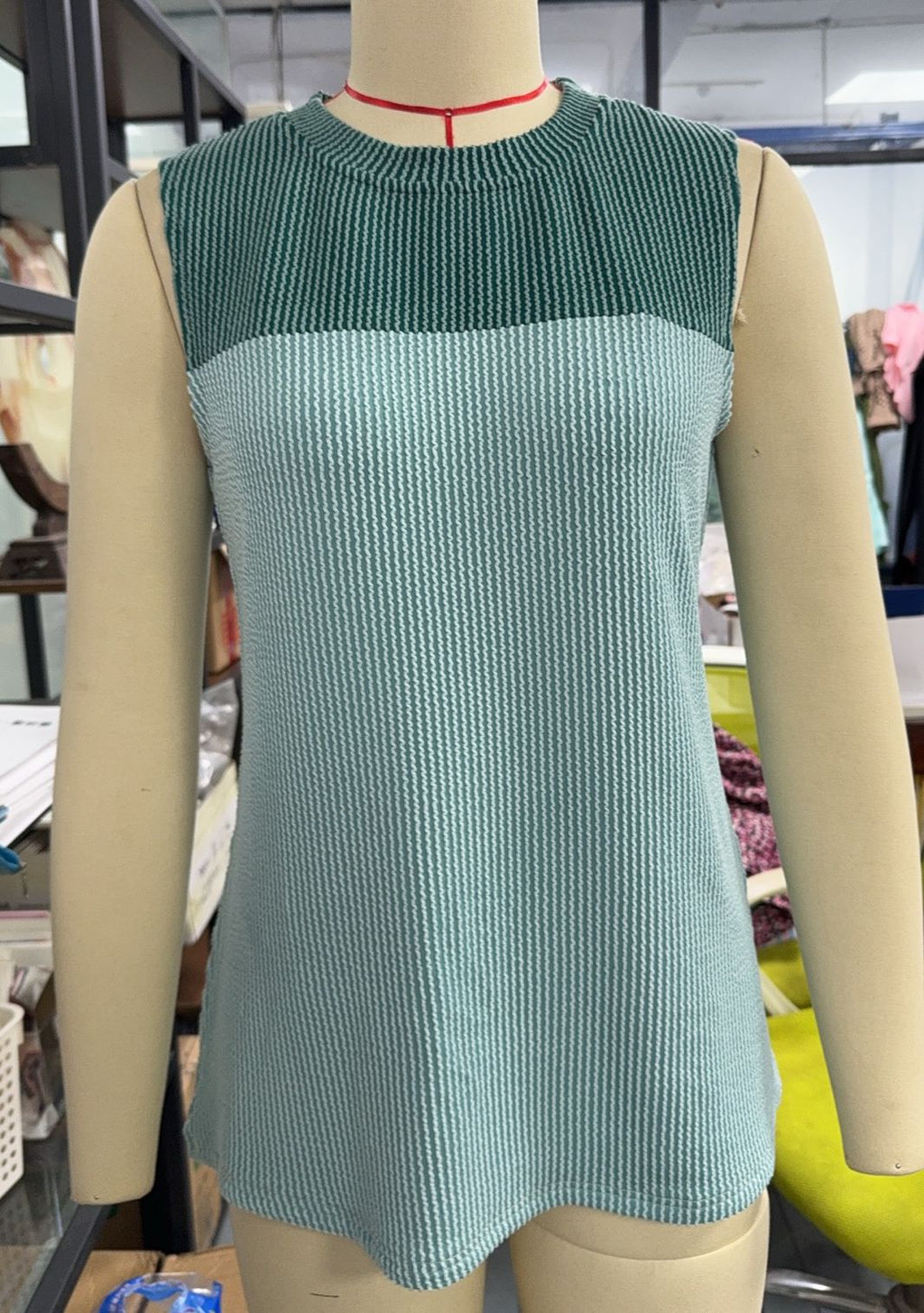 Sleeveless Ribbed Boat Neck Top with Side Pockets
