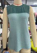 Sleeveless Ribbed Boat Neck Top with Side Pockets