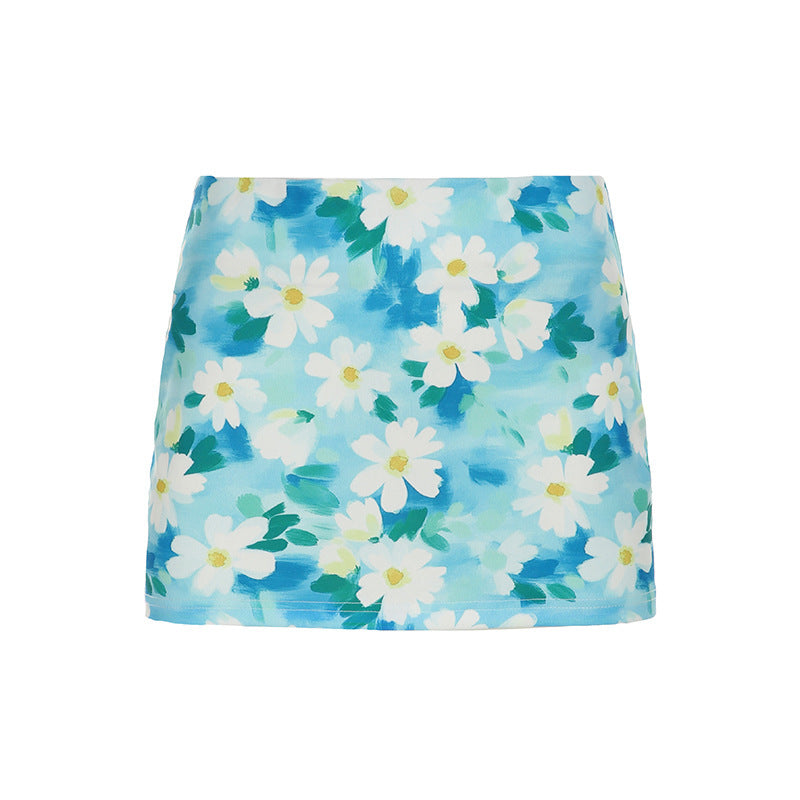 Women's Floral Mini Skirt with Elastic Waistband