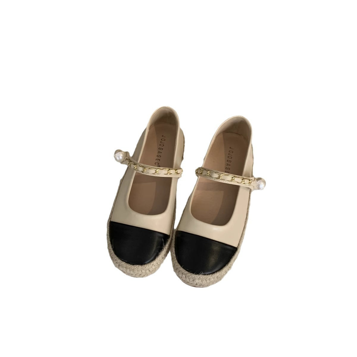 Women's Ballet Flats with Decorative Chain Strap and Pearl Accent