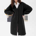 Women's Cozy Knit Cardigan with V-Neck and Button Closure