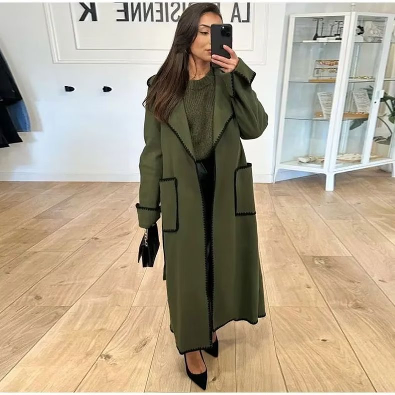 Elegant Transitional Jacket with Decorative Belt and Pockets