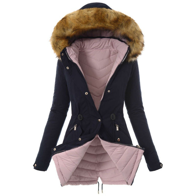 Fashionable Winter Jacket with Detachable Faux Fur Collar