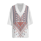 Women's Short-Sleeve Ethnic-Style V-Neck Shirt with Decorative Pattern