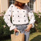 Women's Textured Linen-Look Blouse with Dots